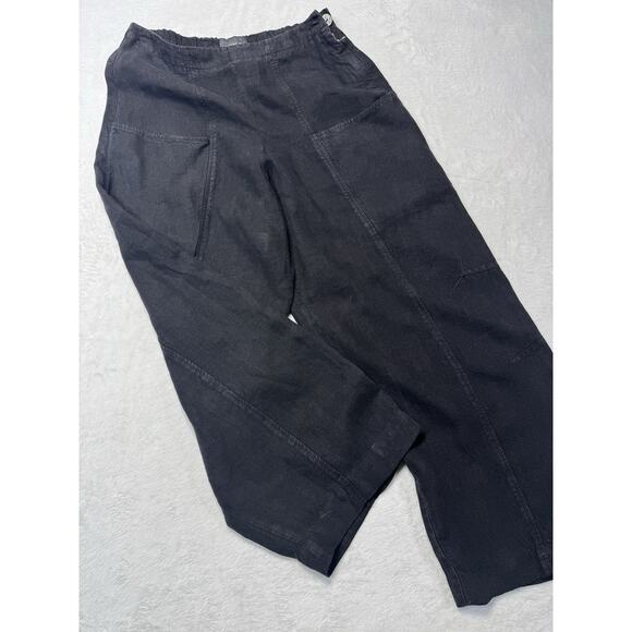OSKA 100% Linen Jet Black Wide Leg Relaxed Women’s SZ 6/8 Resort Cruise - Picture 1 of 6